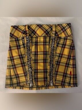Tripp NYC Yellow Plaid Safety Pin Punk Mini Skirt XS Goth
